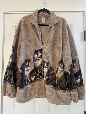 Women’s Vintage 90s Blair Tan Cats Fleece Jacket Size Large